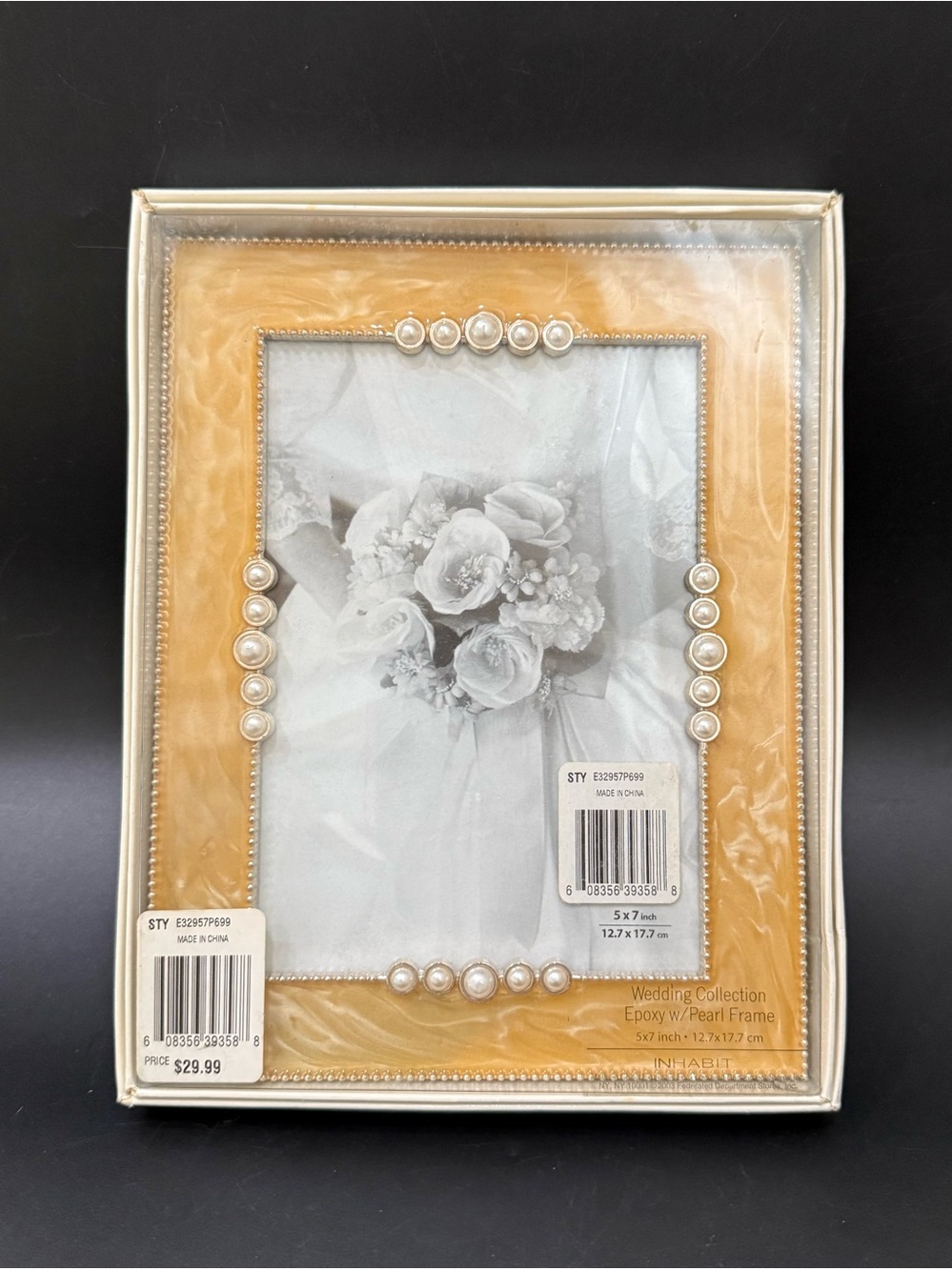INHABIT Wedding Collection Epoxy with Faux Pearl Photo Picture Frame 5X7